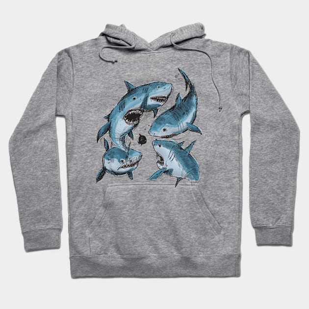 Mako Sharks Hand Drawn Hoodie by Mako Design 